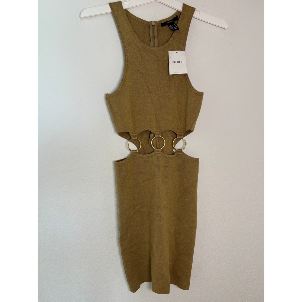 Forever 21 Brown Knit Cutout Ring Mini Dress Sleeveless Bodycon Medium NWT